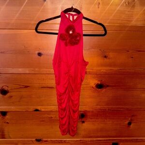Red Stretchable Halter Dress